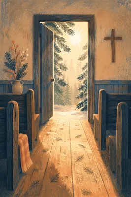 Open Chapel Door with Morning Light