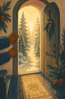 Open Chapel Door with Evergreen Dawn Light
