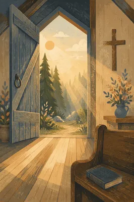 Open Chapel Door with Morning Light