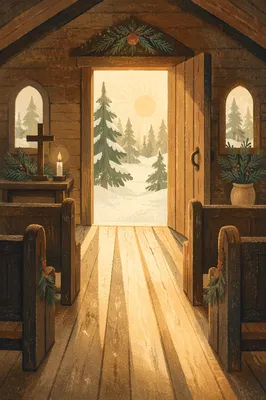 Open Chapel Door with Winter Light