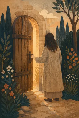 Open Rustic Door with Golden Light