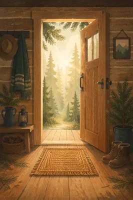 Open Cabin Door with Morning Light