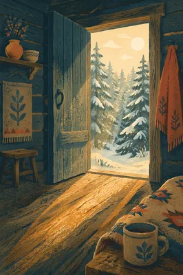 Open Cabin Door to Evergreen Light