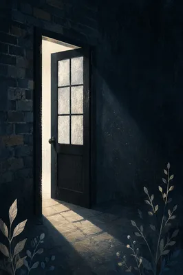 Open Door with Light in Darkness