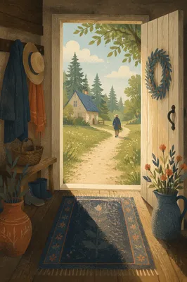 Open Cottage Door with Hopeful Light