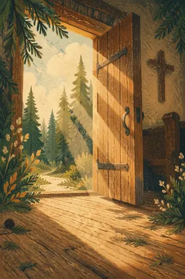 Open Chapel Door with Morning Light