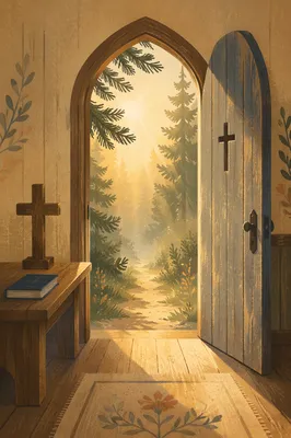 Open Chapel Door with Morning Light