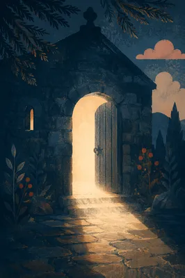 Open Retreat Door with Welcoming Light