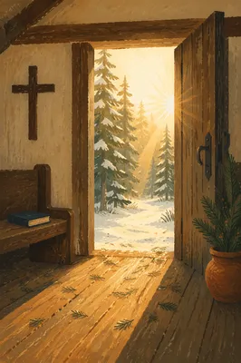 Open Chapel Door with Morning Light
