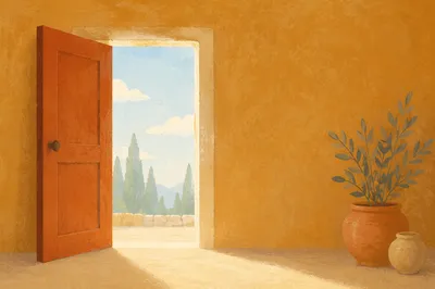 Open Terracotta Door with Morning Light