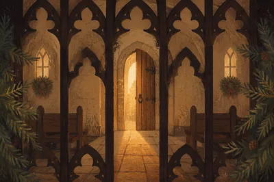 Open Chapel Door with Golden Light