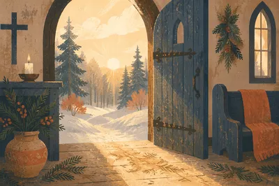 Open Chapel Door with Morning Light