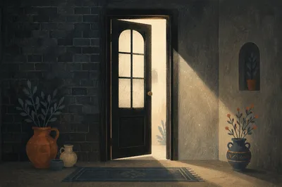 Open Doorway with Hopeful Streaming Light