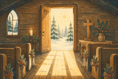 Open Chapel Door With Winter Light
