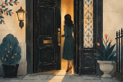 Open Doorway with Warm Streaming Light