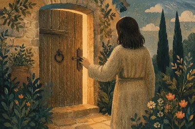 Open Rustic Door with Golden Light