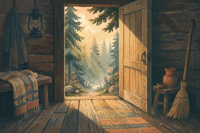 Open Cabin Door in Morning Light