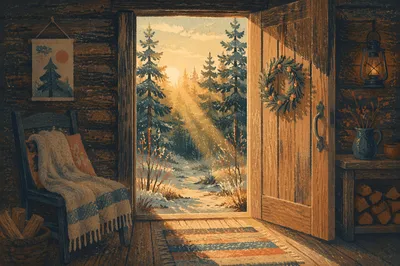 Open Cabin Door with Dawn Light