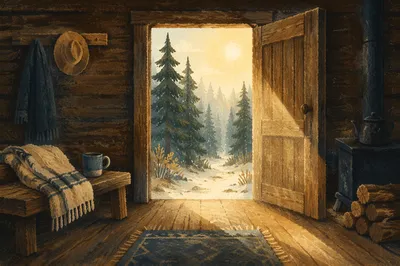 Open Cabin Door with Morning Light