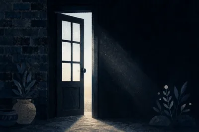 Open Door with Light in Darkness