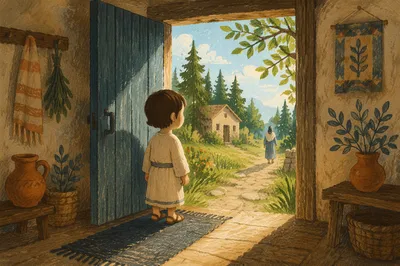 Open Cottage Door with Hopeful Light
