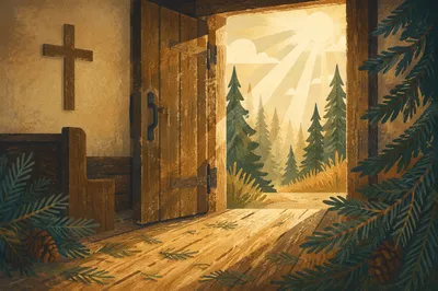 Open Chapel Door with Morning Light