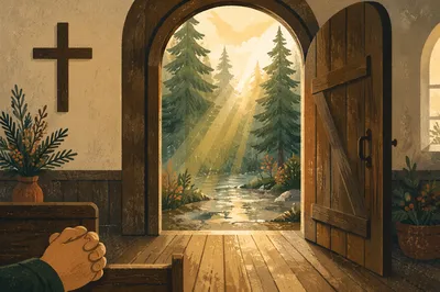 Open Chapel Door to Evergreen Light