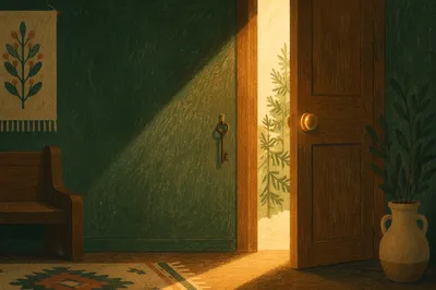 Open Door with Evergreen Morning Light