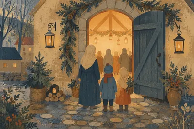 Open Village Hall Door with Golden Light