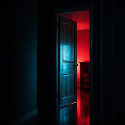 Open Wooden Door with Crimson Light