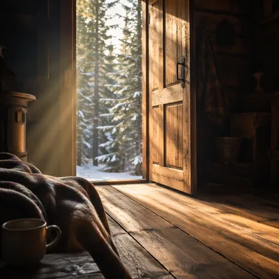 Open Cabin Door to Evergreen Light