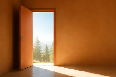 Open Terracotta Door With Morning Light