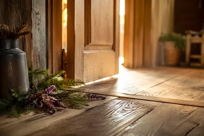 Open Wooden Door with Morning Light