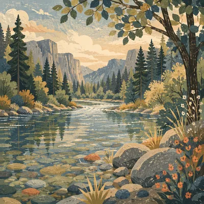 Peaceful River in Evergreen Valley