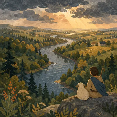 Peaceful Evergreen Valley River at Golden Hour