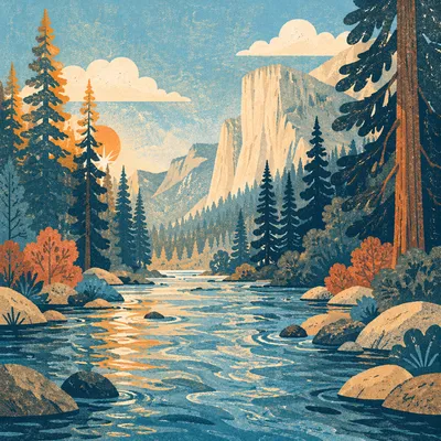 Peaceful River Through Evergreen Valley
