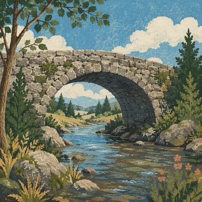 Peaceful River Valley Beneath Stone Bridge