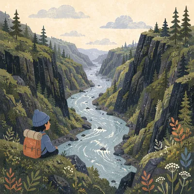 Peaceful River Through Evergreen Valley