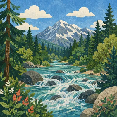 Peaceful Turquoise River in Evergreen Valley