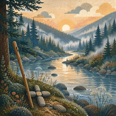 Peaceful River Valley at Prayerful Dawn