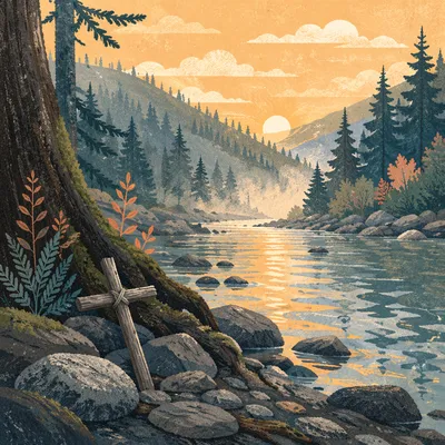 Peaceful Evergreen Valley River at Sunrise