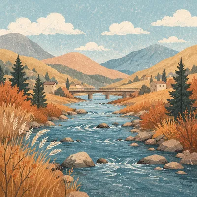 Peaceful River Through Evergreen Valley