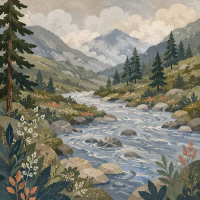 Peaceful Evergreen Valley River Morning