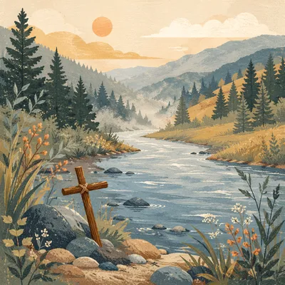 Peaceful Evergreen Valley River at Dawn