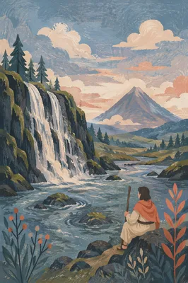 Peaceful Evergreen Valley River and Waterfall