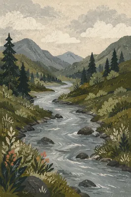 Peaceful River in Evergreen Valley