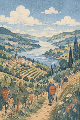 Peaceful River Valley with Evergreen Vineyards