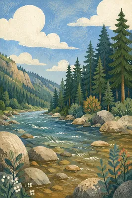 Peaceful River in Evergreen Valley