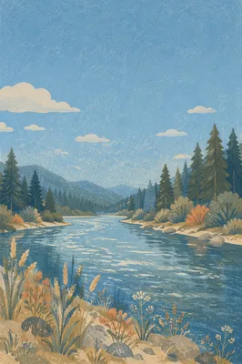 Peaceful River Through Evergreen Valley