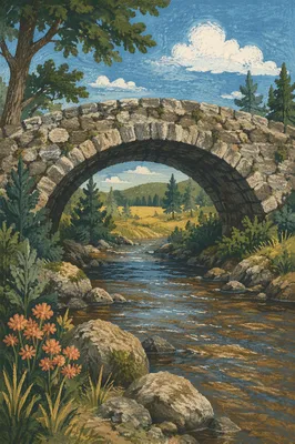 Peaceful River Valley Beneath Stone Bridge